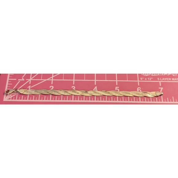 925 Italy Sterling Silver Braided Diamond Cut Herringbone Bracelet - Picture 4 of 7